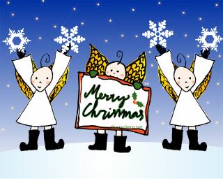 download grote Kerstmis juichende Engeltjes desktop achtergrond (159 KB) - 1024 x 768 pixels